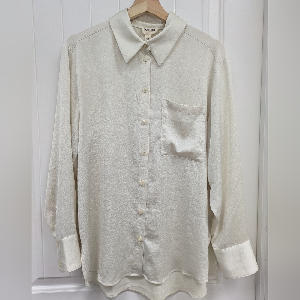 Open Edit Cream Button-Up Shirt